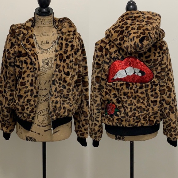 Jackets & Blazers - Leopard Faux Fur Patch Bomber Jacket